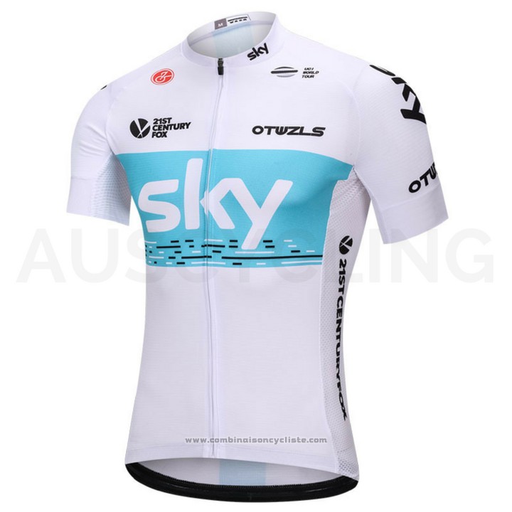 2018 Maillot Cyclisme Sky Blanc et Bleu Manches Courtes et Cuissard